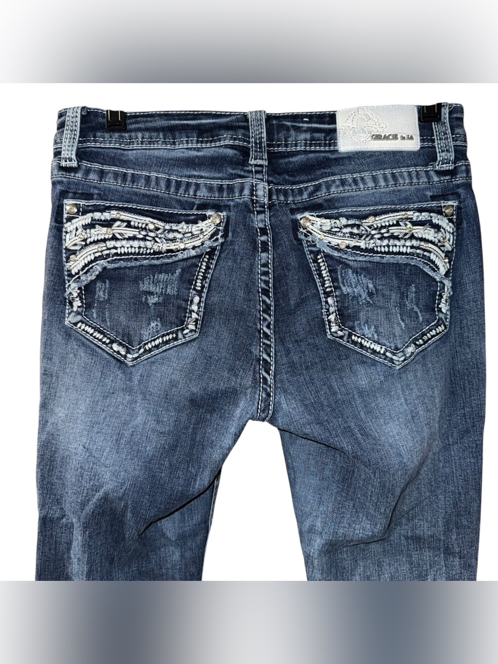 Grace in LA stretch bootcut jeans with embellishments embroidery women’s sz 28 - Picture 2 of 15